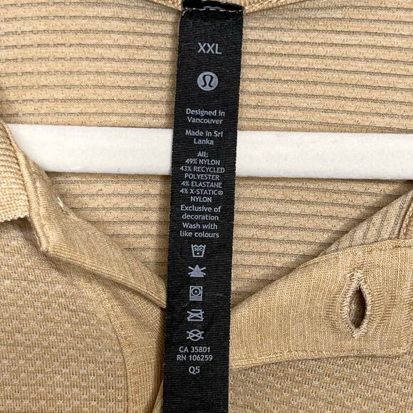 Men’s Lululemon Beige Metal Vent Tech Polo Shirt Short-Sleeve Shirt XXL - Picture 2 of 7